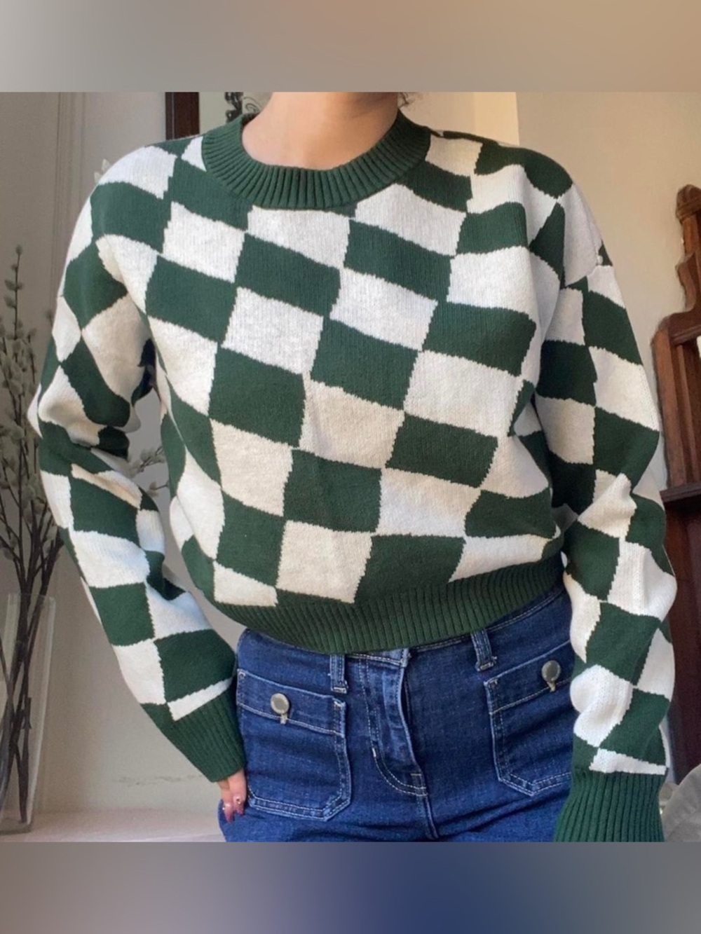 Hollister checkered knit short sweater